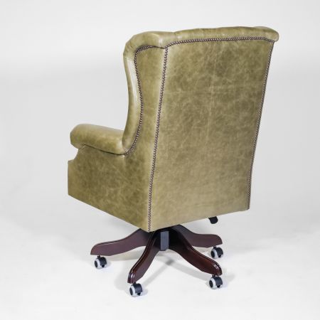 Chesterfield "Roll Arm Swivel" in Grün , Drehstuhl, Englischer Bürostuhl, Ledersessel