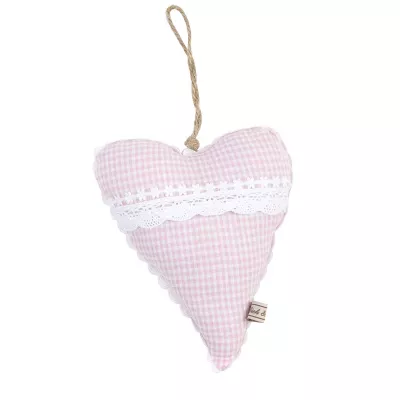 Clayre & Eef Herz rosa kariert 13*16cm