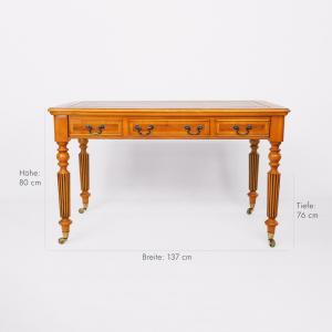 Eleganter Schreibtisch im viktorianischem Stil mit grüner Lederplatte - Sofort lieferbar