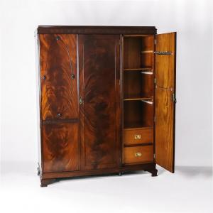 Late Victorian antiker Kleiderschrank aus massivem Mahagoni, Schrank mit drei Türen
