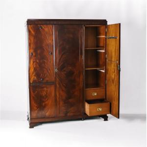 Late Victorian antiker Kleiderschrank aus massivem Mahagoni, Schrank mit drei Türen