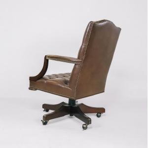 Vintage Chesterfield Drehstuhl mit braunem Leder, Bürostuhl