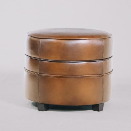 "Pouf Barquette" Hocker - Stuhl Fußteil Leder Vintage rund original Vintage Stil Vintageleder Schafsleder handpatiniert handpoliert - Sofort Lieferbar