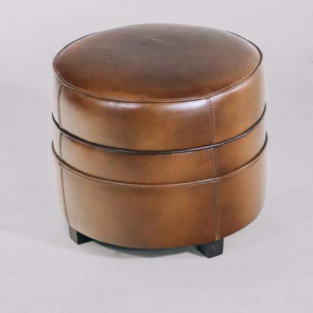 "Pouf Barquette" Hocker - Stuhl Fußteil Leder Vintage rund original Vintage Stil Vintageleder Schafsleder handpatiniert handpoliert - Sofort Lieferbar