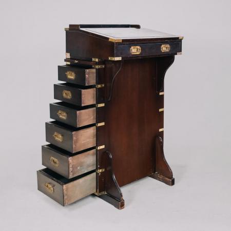 Vintage Stehpult im Militärstil mit Mahagoni und Lederfläche