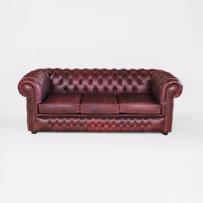 Chesterfield Sofa "London Classic" 3-Sitzer Original Schlafsofa englisch in Cracked Wax Mulberry- Sofort lieferbar