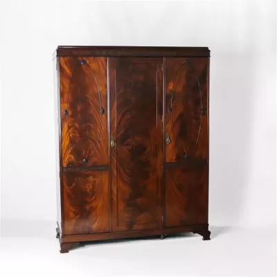 Late Victorian antiker Kleiderschrank aus massivem Mahagoni, Schrank mit drei Türen