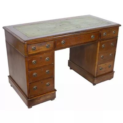 Antik Viktorianischer Pedestal Desk, Schreibtisch mit Lederfläche