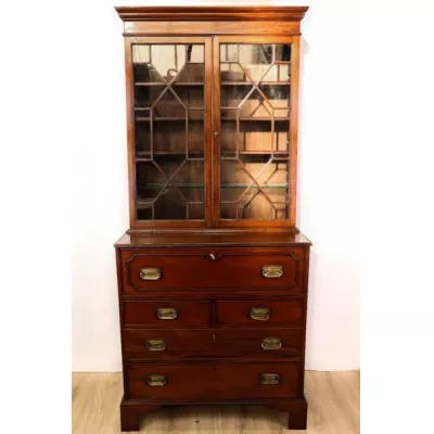Antike Sekretär Kommode mit Bücherschrank, Mahagoni, ca. 1860