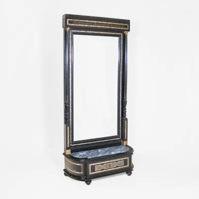 Antiker Bodenspiegel Frankreich 19. Jahrhundert mit Marmor und Perlmutt Intarsien