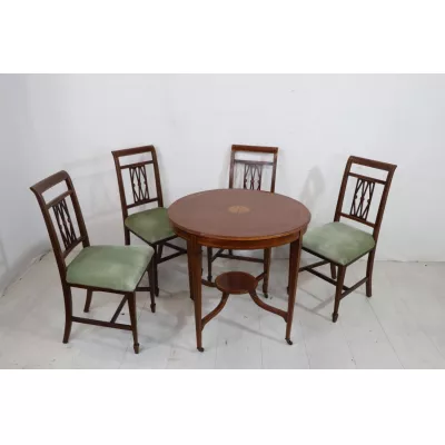 Antiker 4er Satz englische Esszimmerstühle im Regency Stil, Mahagoni, ca. 1900