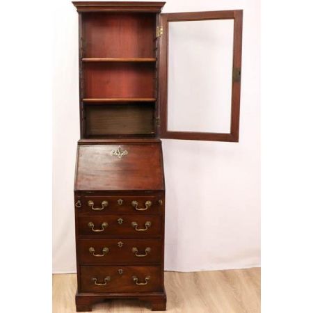 Antiker Aufsatzsekretär mit einfacher Verglasung, Mahagoni, 19. Jahrhundert