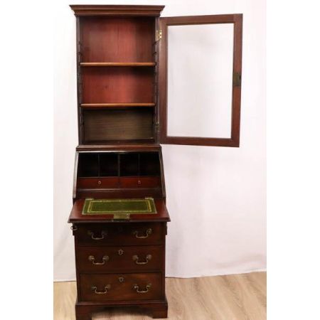 Antiker Aufsatzsekretär mit einfacher Verglasung, Mahagoni, 19. Jahrhundert