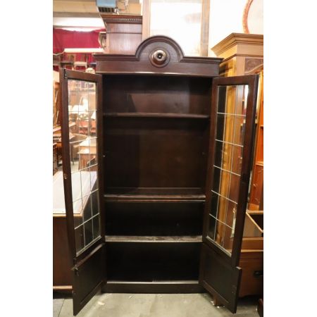 Antiker Bücherschrank aus Eiche mit Bleiverglasung, Jakobiner Stil, ca. 1920