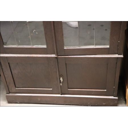 Antiker Bücherschrank aus Eiche mit Bleiverglasung, Jakobiner Stil, ca. 1920