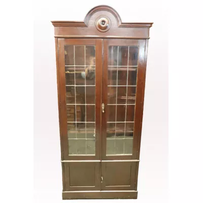 Antiker Bücherschrank aus Eiche mit Bleiverglasung, Jakobiner Stil, ca. 1920
