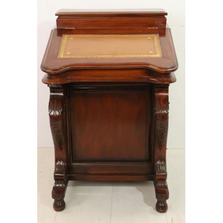 Antiker Davenport Desk mit filigranen Schnitzarbeiten, Mahagoni, ca. 19. Jahrhundert