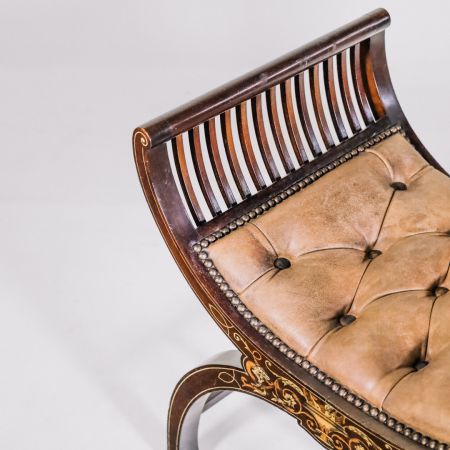Victorian Piano Chair, Stool, Hocker mit aufwendiger Intarsienarbeit und doppelten Bogenstützen