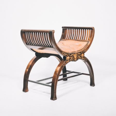 Victorian Piano Chair, Stool, Hocker mit aufwendiger Intarsienarbeit und doppelten Bogenstützen