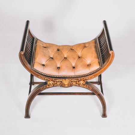 Victorian Piano Chair, Stool, Hocker mit aufwendiger Intarsienarbeit und doppelten Bogenstützen