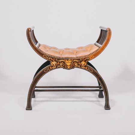 Victorian Piano Chair, Stool, Hocker mit aufwendiger Intarsienarbeit und doppelten Bogenstützen