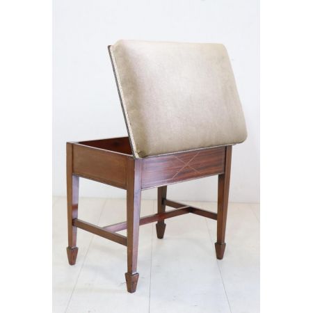 Antiker Klavierhocker mit Seidenholz Intarsien, Mahagoni, ca. 1900