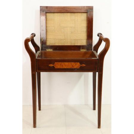 Antiker Klavierstuhl mit Intarsien, Mahagoni, ca. 1900