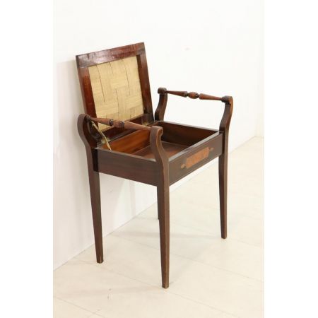 Antiker Klavierstuhl mit Intarsien, Mahagoni, ca. 1900