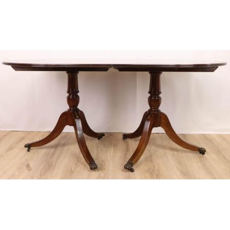 Antiker Mahagoni Esstisch Ausziehbar, Dining Table, Two Pillar Table, D-End Table, Verlängerbarer Tisch