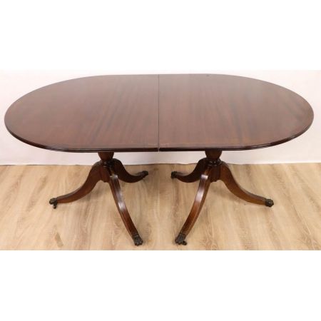 Antiker Mahagoni Esstisch Ausziehbar, Dining Table, Two Pillar Table, D-End Table, Verlängerbarer Tisch