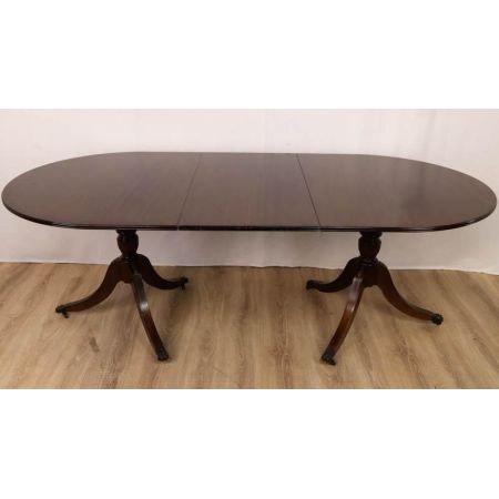 Antiker Mahagoni Esstisch Ausziehbar, Dining Table, Two Pillar Table, D-End Table, Verlängerbarer Tisch