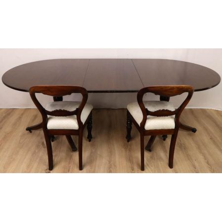 Antiker Mahagoni Esstisch Ausziehbar, Dining Table, Two Pillar Table, D-End Table, Verlängerbarer Tisch