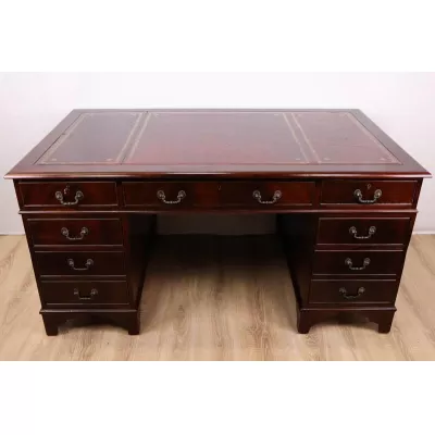 Antiker Pedestal Desk / Pedestal Schreibtisch, freistehend, Mahagoni, ca. 1910