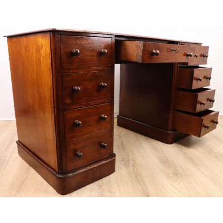 Antiker Pedestal Desk / Säulenschreibtisch, freistehend, Mahagoni, ca. 1850