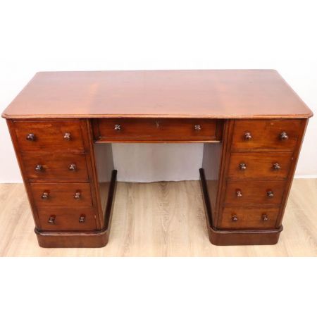 Antiker Pedestal Desk / Säulenschreibtisch, freistehend, Mahagoni, ca. 1850