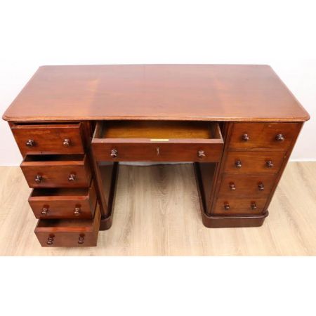 Antiker Pedestal Desk / Säulenschreibtisch, freistehend, Mahagoni, ca. 1850