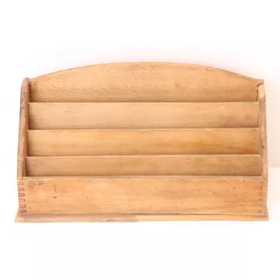 Antiker rustikaler Briefhalter, Eiche, ca. 1920