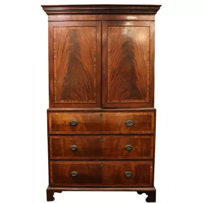 Antiker Wohnzimmerschrank / Linen-Press, Mahagoni, ca. 1860