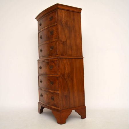 Antiker Burr Walnut Bow Fronted Chest on Chest