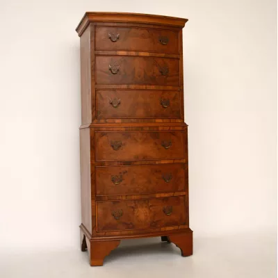 Antiker Burr Walnut Bow Fronted Chest on Chest