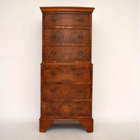 Antiker Burr Walnut Bow Fronted Chest on Chest