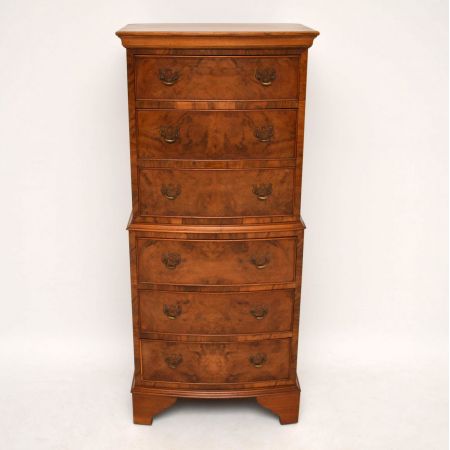 Antiker Burr Walnut Bow Fronted Chest on Chest