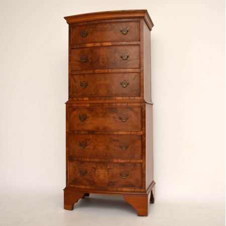 Antiker Burr Walnut Bow Fronted Chest on Chest