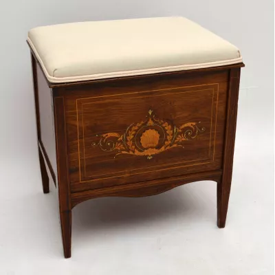 Antiker Late Victorian Inlaid Rosewood Piano Stool