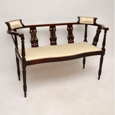 Antiker Edwardian Inlaid Mahogany Settee