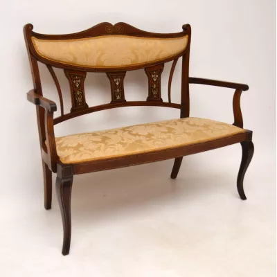 Antiker Edwardian Inlaid Mahogany Settee