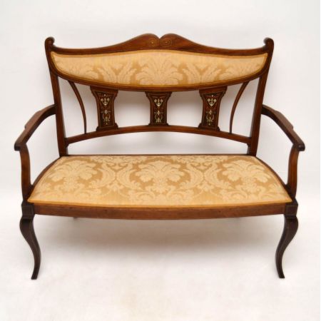 Antiker Edwardian Inlaid Mahogany Settee