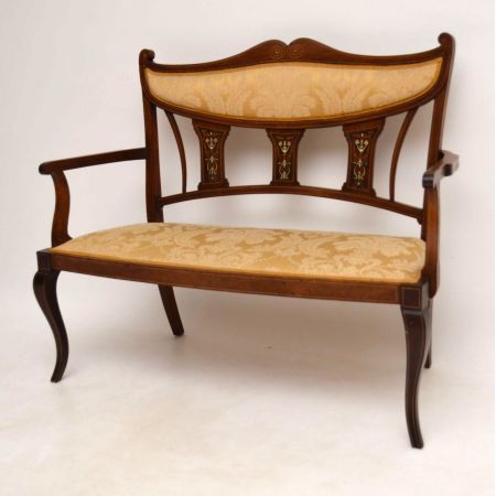 Antiker Edwardian Inlaid Mahogany Settee