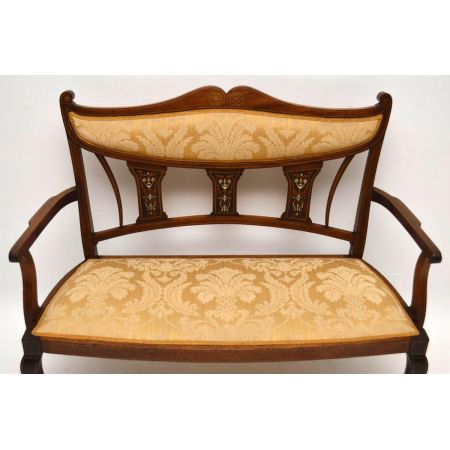 Antiker Edwardian Inlaid Mahogany Settee