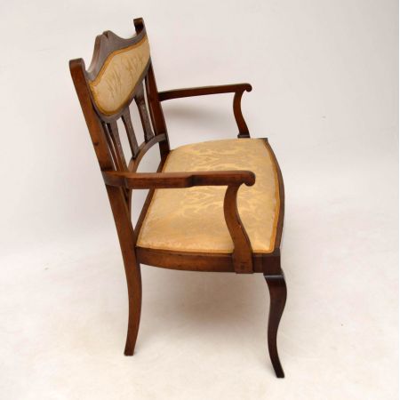 Antiker Edwardian Inlaid Mahogany Settee